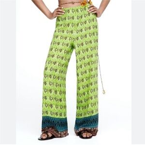 Zara pajama pants rustic wide leg green African print size XL new